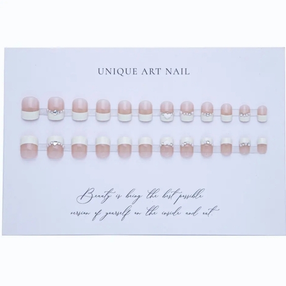 Rhinestone Heart French Manicure Press On Nails - Picture 14 of 14